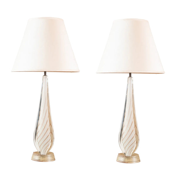 A Pair of Murano Glass Table Lamps, Barovier and Toso Style