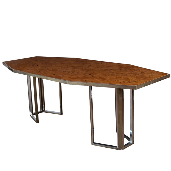 1970s Will Rizzo Style Dining Table in Burl Elm