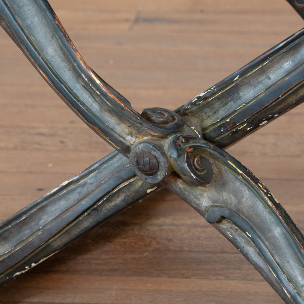 Pair of Vintage Italian Silver Gilt and Leather Folding Stools