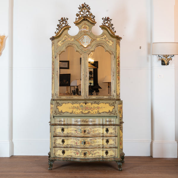 Venetian Lacquer and Polychrome Painted Secretaire Cabinet