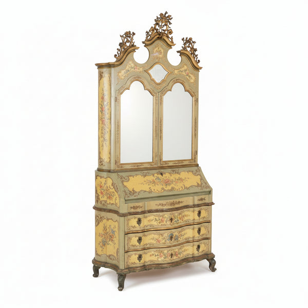 Venetian Lacquer and Polychrome Painted Secretaire Cabinet