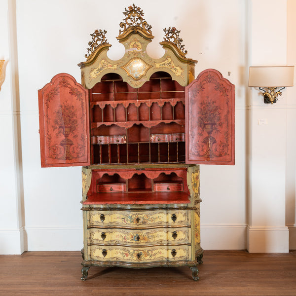 Venetian Lacquer and Polychrome Painted Secretaire Cabinet
