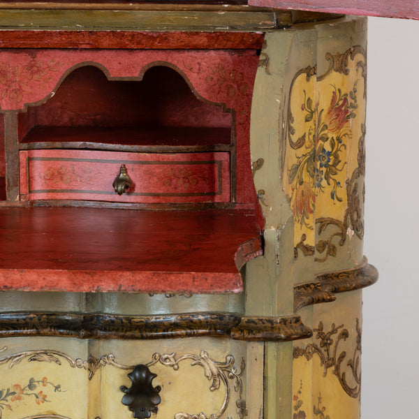 Venetian Lacquer and Polychrome Painted Secretaire Cabinet