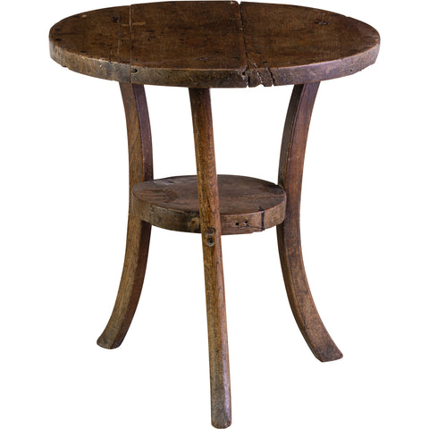 Antique Rustic Circular Side Table Raised on Three Legs