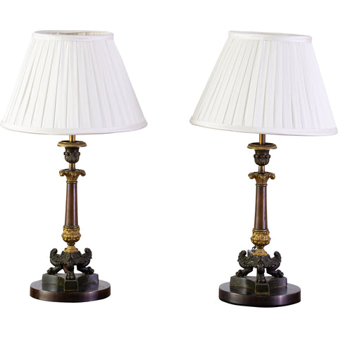 Pair French Neo-Classical Bronze Table Lamps