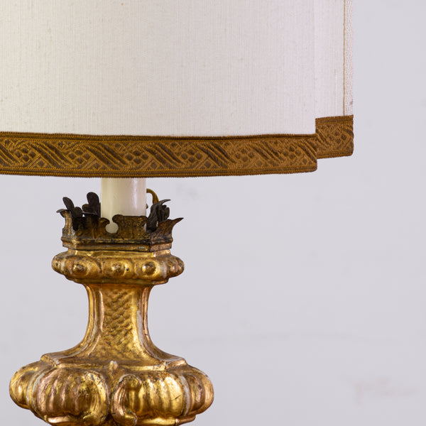 A 19th Century Giltwood Pricket Candlestick Converted to a Table Lamp