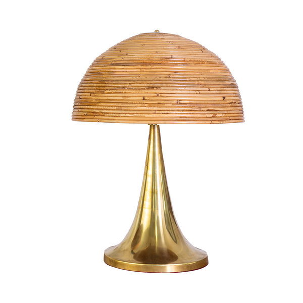 Brass Lamp  in the manner of Gabrielle Crispi with Coiled Rattan Shade