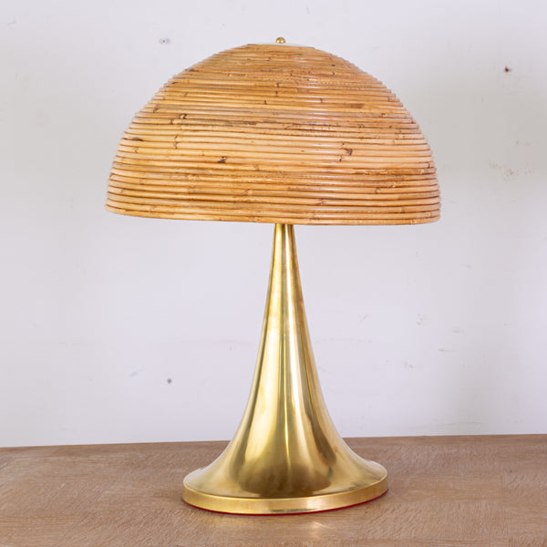 Brass Lamp  in the manner of Gabrielle Crispi with Coiled Rattan Shade