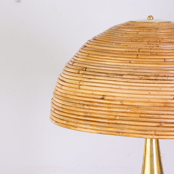 Brass Lamp  in the manner of Gabrielle Crispi with Coiled Rattan Shade