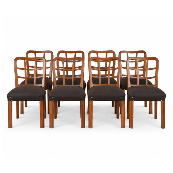 A Set of Eight Italian Art Deco Oak Dining Chairs, by Vittorio Valabrega