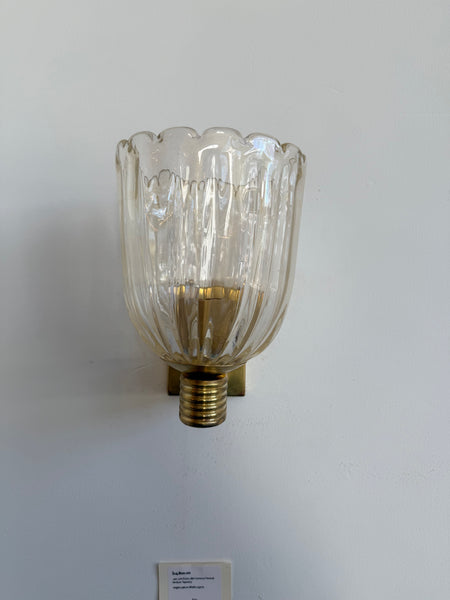 Pair of Murano Fluted Glass with Gold inclusions and Brass Wall Sconces