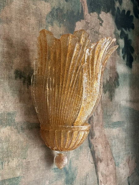 Pair of Large Murano "Graniglia "Leaf Murano Glass Wall Sconces