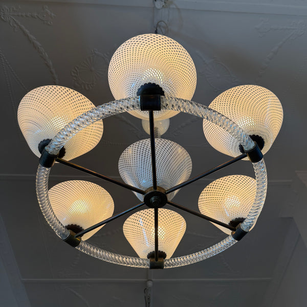 Art Deco Chandelier by Venini with Reticello Glass