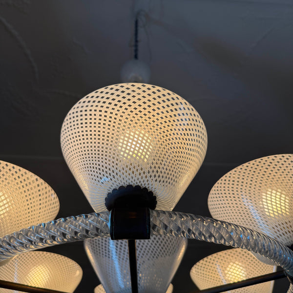 Art Deco Chandelier by Venini with Reticello Glass