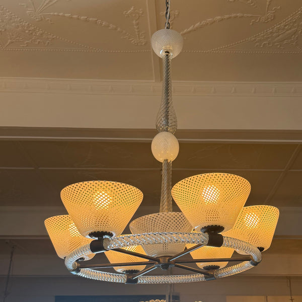 Art Deco Chandelier by Venini with Reticello Glass