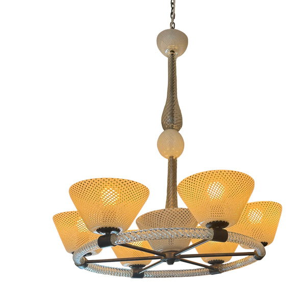 Art Deco Chandelier by Venini with Reticello Glass
