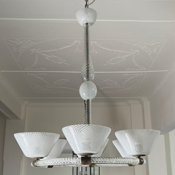 Art Deco Chandelier by Venini with Reticello Glass