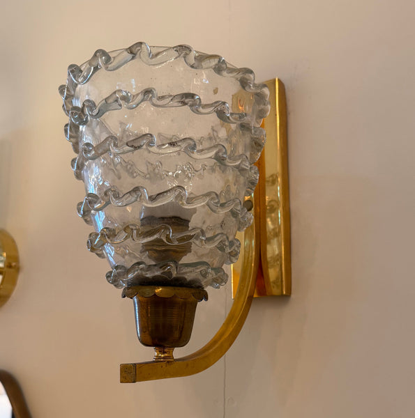A Vintage Murano Wall Sconces with scrolls in the manner of Barovier
