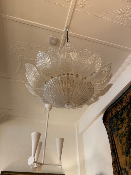 Murano Textured Glass Leaf Plafonnier, in the Manner of Barovier & Toso (2 available)