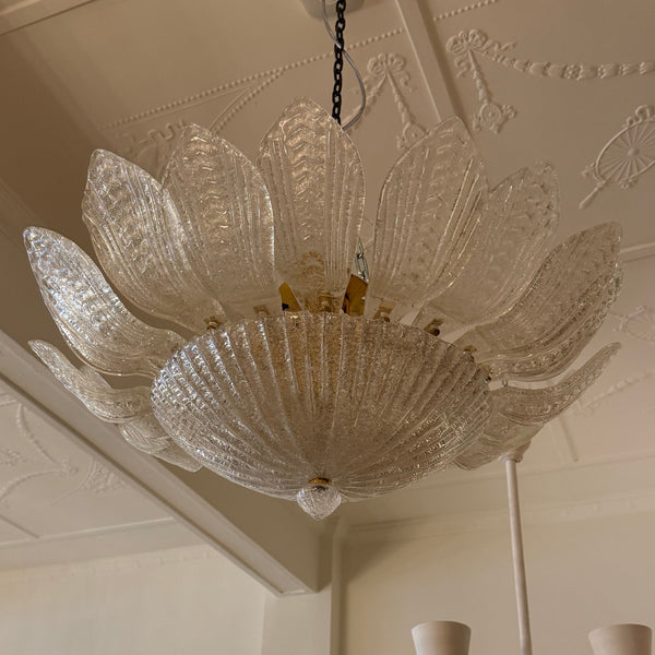 Murano Textured Glass Leaf Plafonnier, in the Manner of Barovier & Toso (2 available)