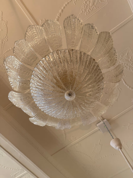 Murano Textured Glass Leaf Plafonnier, in the Manner of Barovier & Toso (2 available)