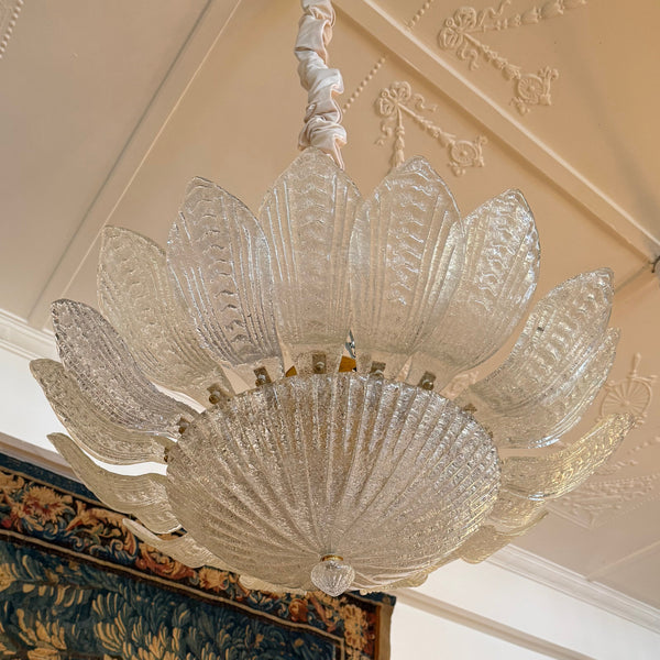 Murano Textured Glass Leaf Plafonnier, in the Manner of Barovier & Toso (2 available)