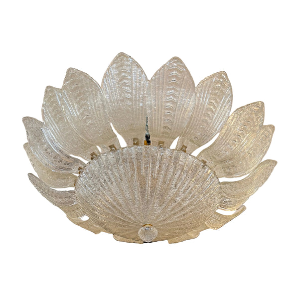 Murano Textured Glass Leaf Plafonnier, in the Manner of Barovier & Toso (2 available)