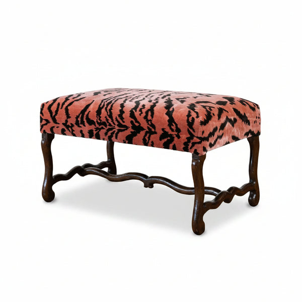 Os Du Mutton Oak Ottoman Upholstered in Scalamandre Tiger Silk Velvet