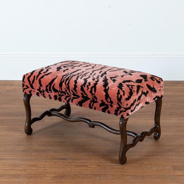 Os Du Mutton Oak Ottoman Upholstered in Scalamandre Tiger Silk Velvet