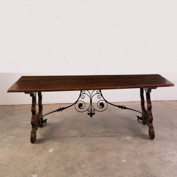 A 19th Century Spanish Walnut and Wrought-iron Trestle Table