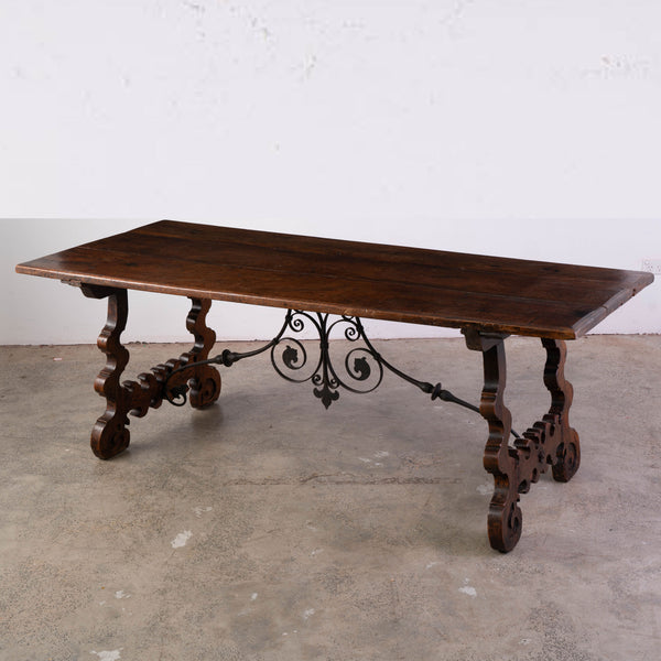 A 19th Century Spanish Walnut and Wrought-iron Trestle Table