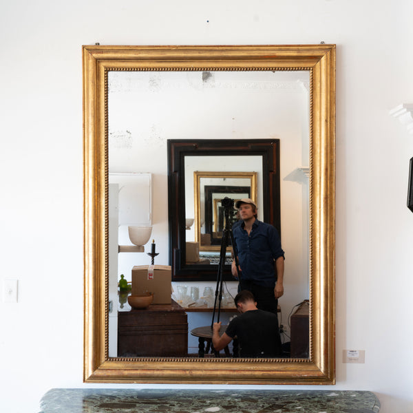 A Large Louis Philippe Giltwood Overmantel Mirror with Beaded Edge