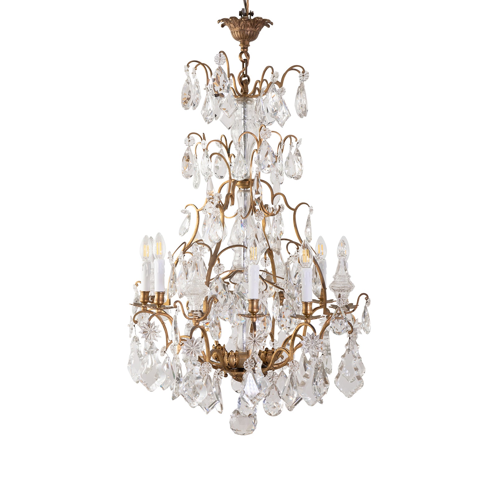 A Parisian Louis XV style  Gilt Bronze and Crystal 8 Light Chandelier