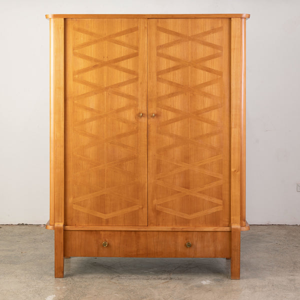 A Mid Century Sycamore Wardrobe with a Parquetry Front