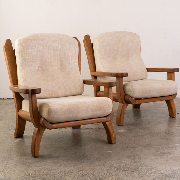 Pair of 1960s Oak Armchairs in the attributed to Guillerme et Chambron