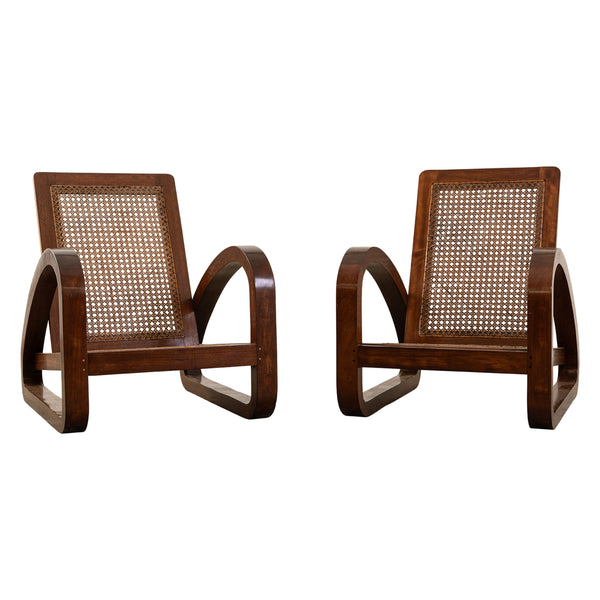 Art Deco Mahogany and Cane Armchairs