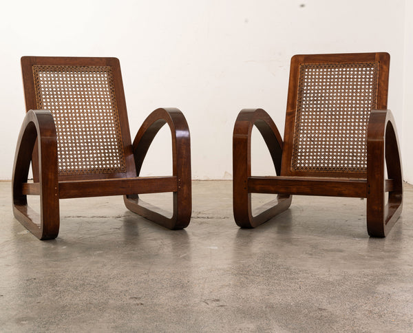 Art Deco Mahogany and Cane Armchairs