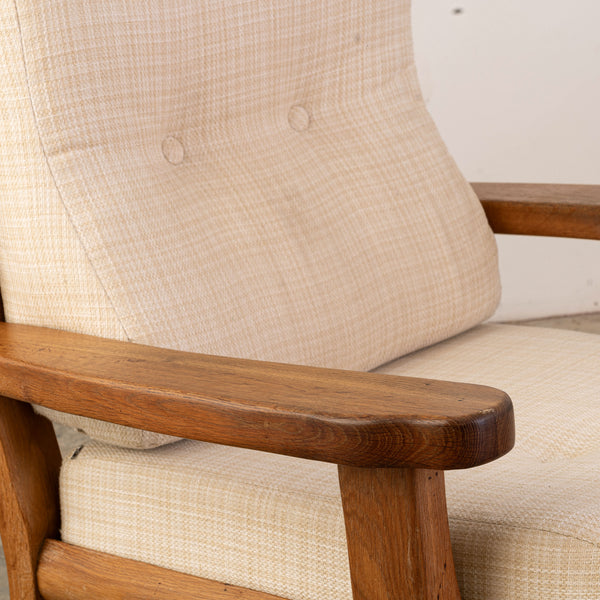 Pair of 1960s Oak Armchairs in the attributed to Guillerme et Chambron