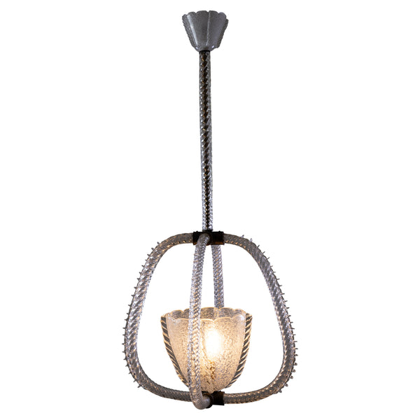 1940s Frosted Murano Pendant Attributed to Erocle Barovier