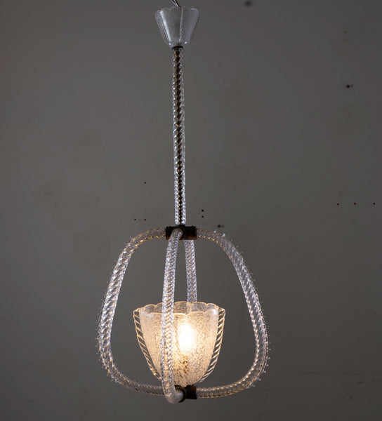 1940s Frosted Murano Pendant Attributed to Erocle Barovier