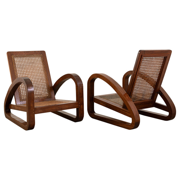 Art Deco Mahogany and Cane Armchairs