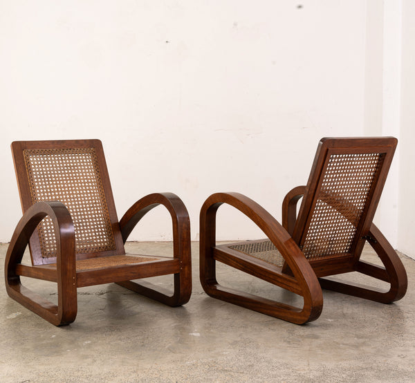 Art Deco Mahogany and Cane Armchairs