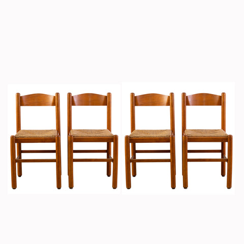 Set of four Vico Magistretti Style Side Chairs with Rush Caned Seats