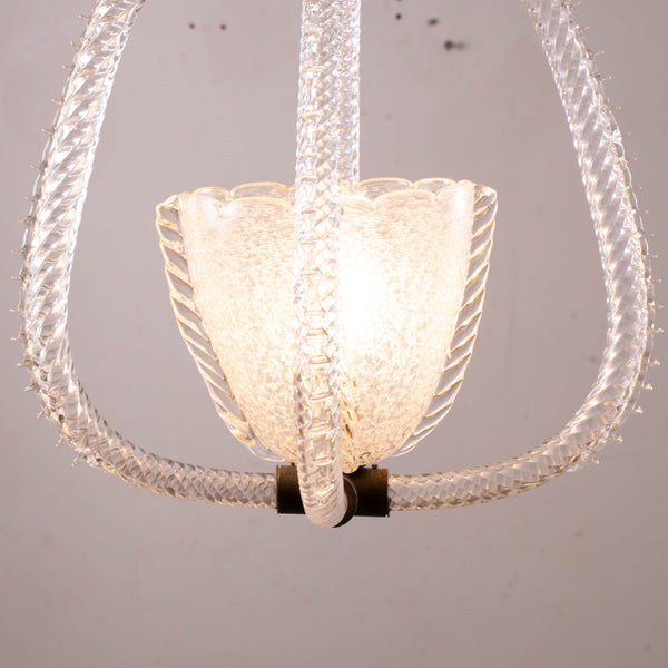 1940s Frosted Murano Pendant Attributed to Erocle Barovier