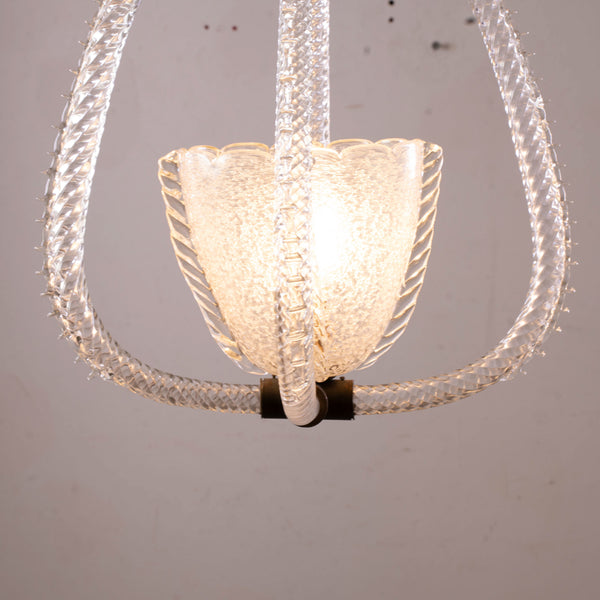 1940s Frosted Murano Pendant Attributed to Erocle Barovier