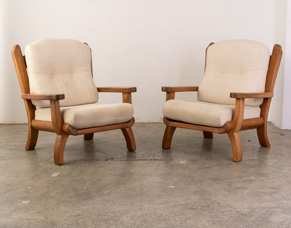 Pair of 1960s Oak Armchairs in the attributed to Guillerme et Chambron