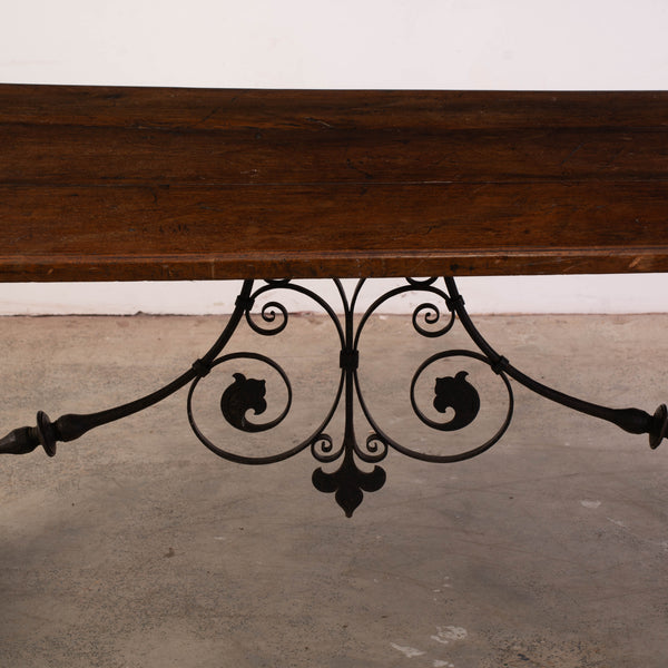 A 19th Century Spanish Walnut and Wrought-iron Trestle Table