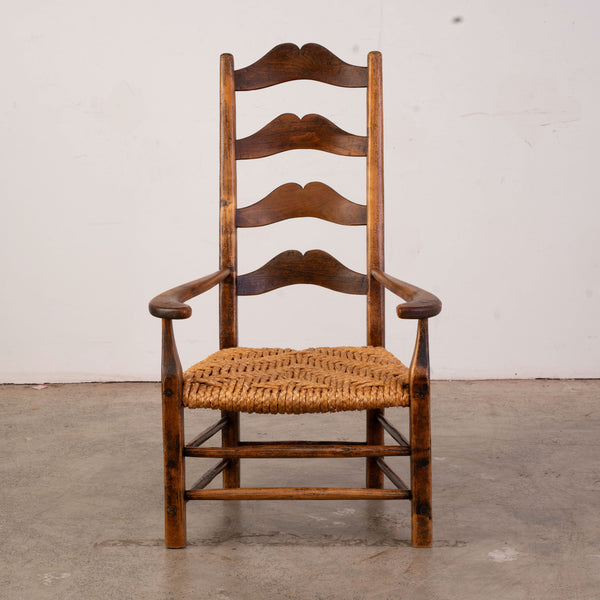 Mid Century French Ladder Back Armchair with braided rope seat