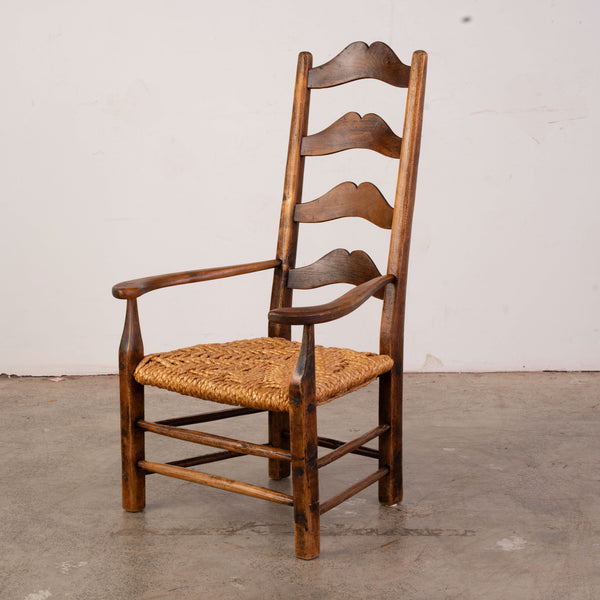 Mid Century French Ladder Back Armchair with braided rope seat