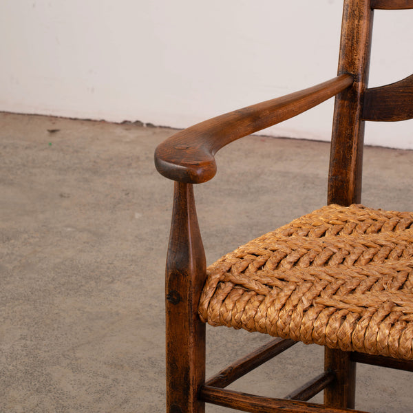 Mid Century French Ladder Back Armchair with braided rope seat